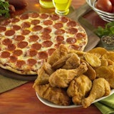 SMALL 1 TOPPING PIZZA & 4 PIECE FRIED CHICKEN WITH POTATO MEDALLIONS